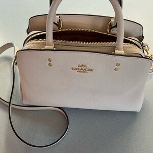 COACH Pebbled Leather Mini Satchel in off white/ cream